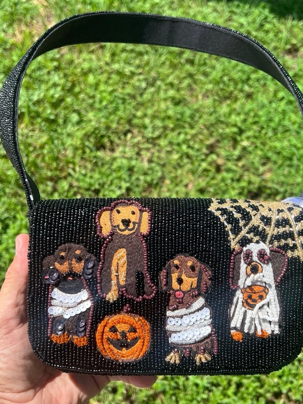 Handcrafted Beaded Black Halloween Dog Purse